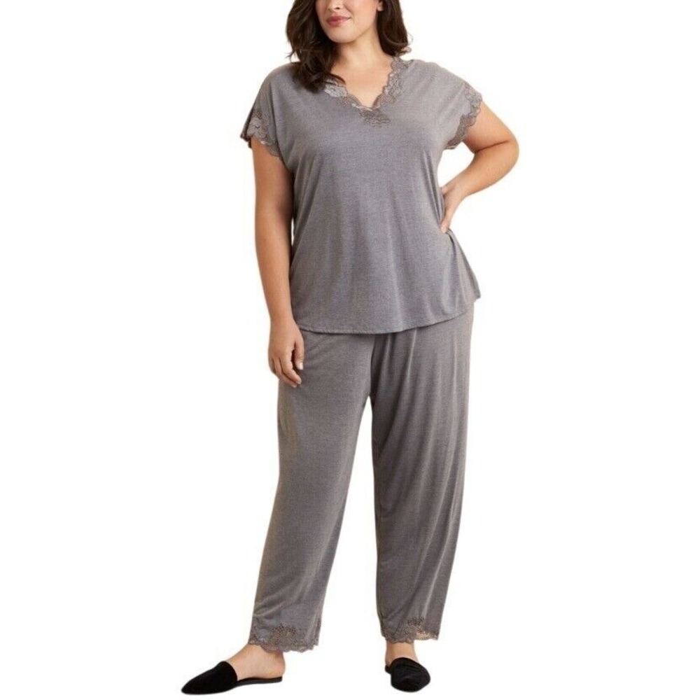 New !  NATORI 2pc set  Heather Gray Zen Floral PJ  Women Plus size‎ 2X